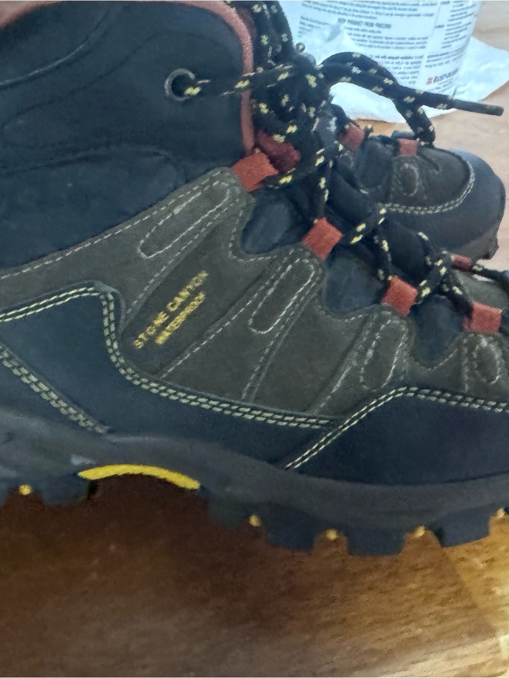 Kids Waterproof Hiking Boots - Black/Brown with Yellow Accents youth SIZE 7